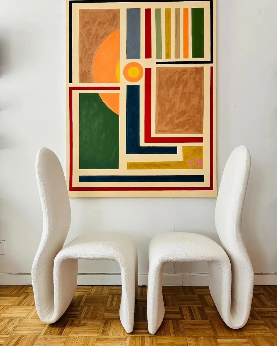 Stunning Jan Ekselius 1970&rsquo;s pair of side chairs newly re-upholstered in white tweed fabric #janekseliusetcetera #janekselius #midcenturymodern #sculptural #furnituredesign #furnituremaker #scandinavian #1970 #interior #interiordesign