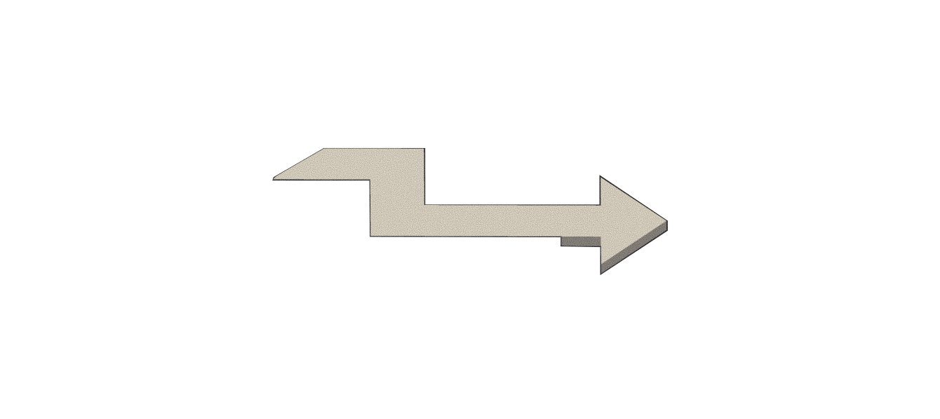 3D illustration of an arrow pointing to the right, with a stepped design, colored in beige and dark gray.