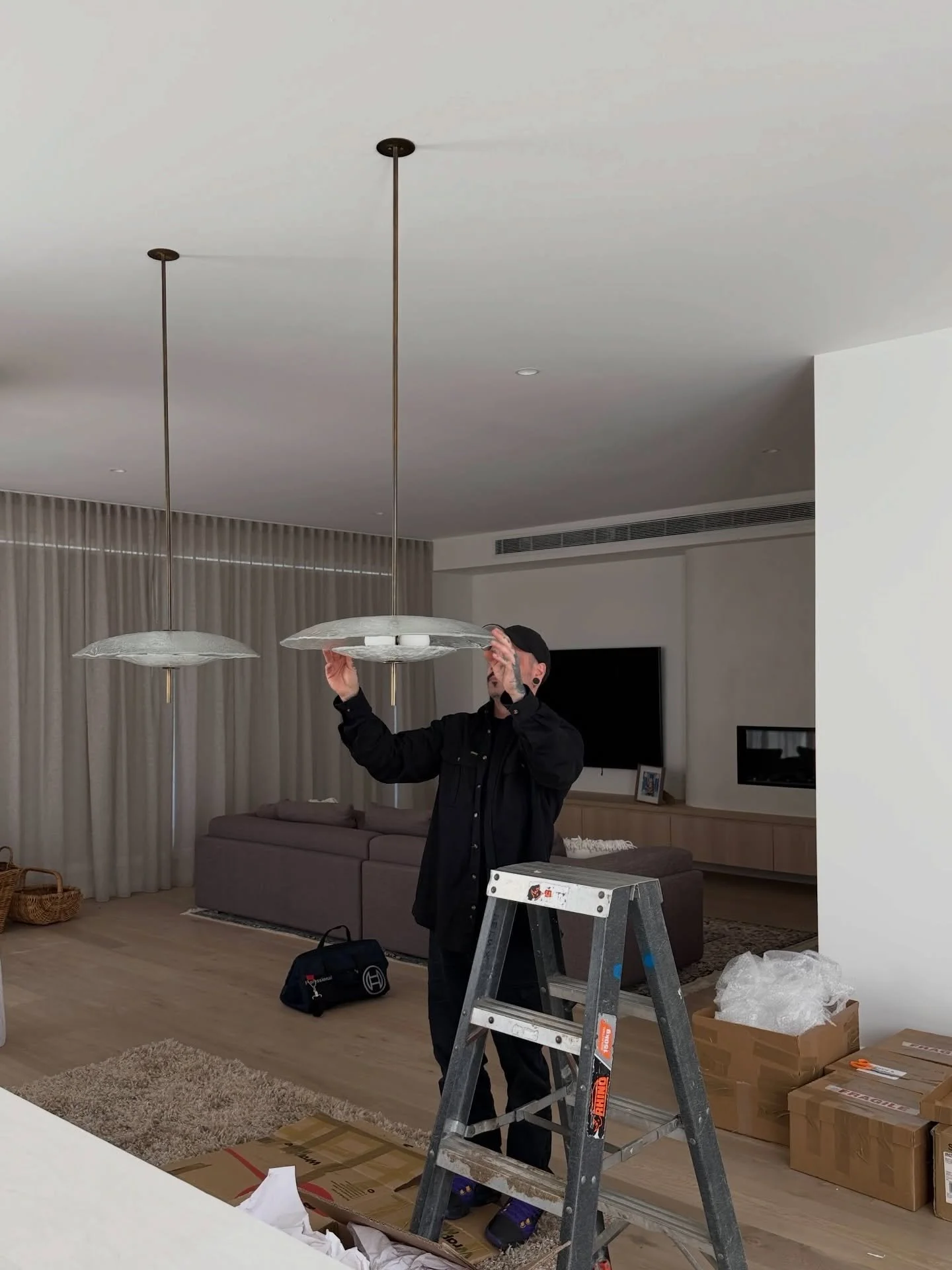 Two PIPI Pendants, installed in Melbourne&rsquo;s south, they&rsquo;ll cast their beautiful light over the dining table that will be below. 

Unique in their surface and depth and designed to catch and reflect the light more delicately. That subtle s