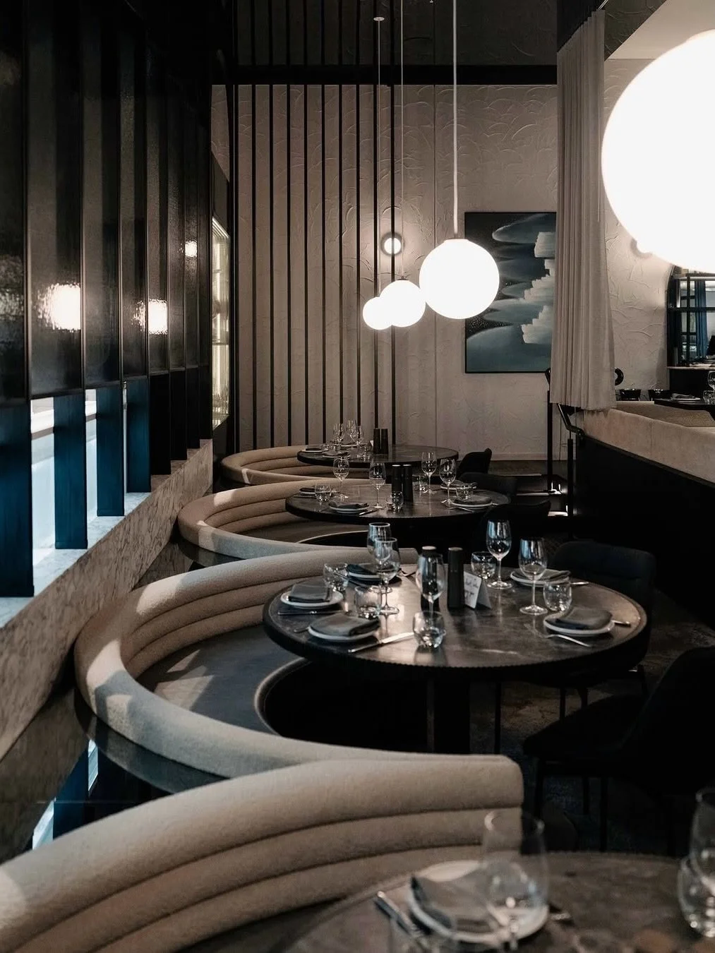 Our ORB pendants create the beautifully diffused light throughout Dark Shepherd, a moody Mediterranean restaurant @thestarbrisbane. 

Soft glows highlight marbled tables and sandy beige booths, while reflections dance across mirrored ceilings. In the