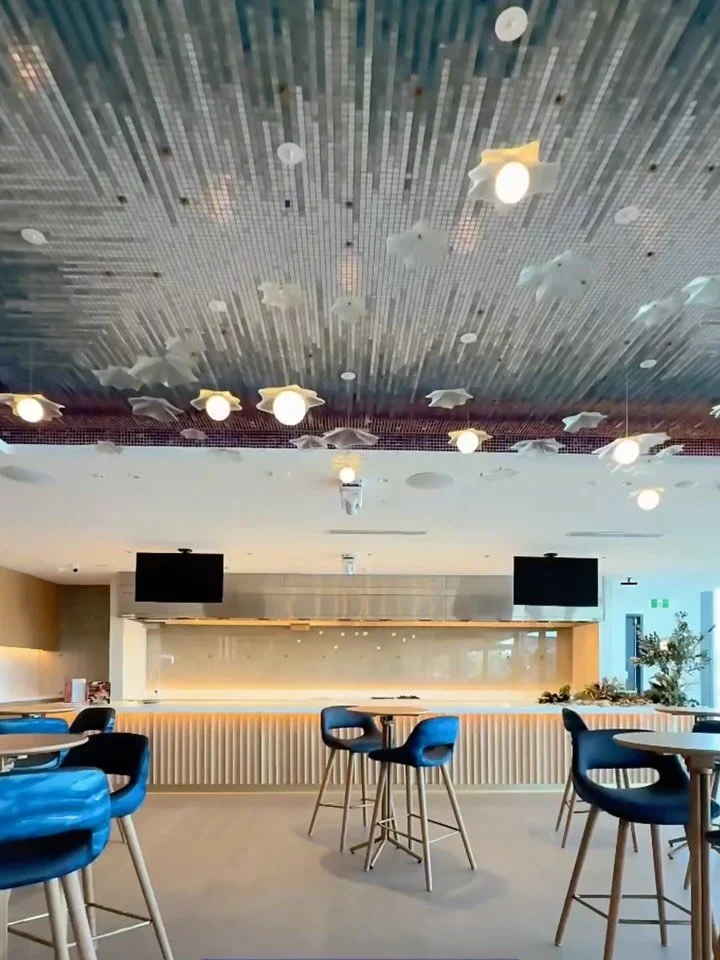 Now that the @sydneyseafoodschool is open, seeing Falling Leaves in place at the @sydneyfishmarket really brings it home. They sit naturally within the space, picking up the light and adding a softer layer that feels like it was always meant to be th