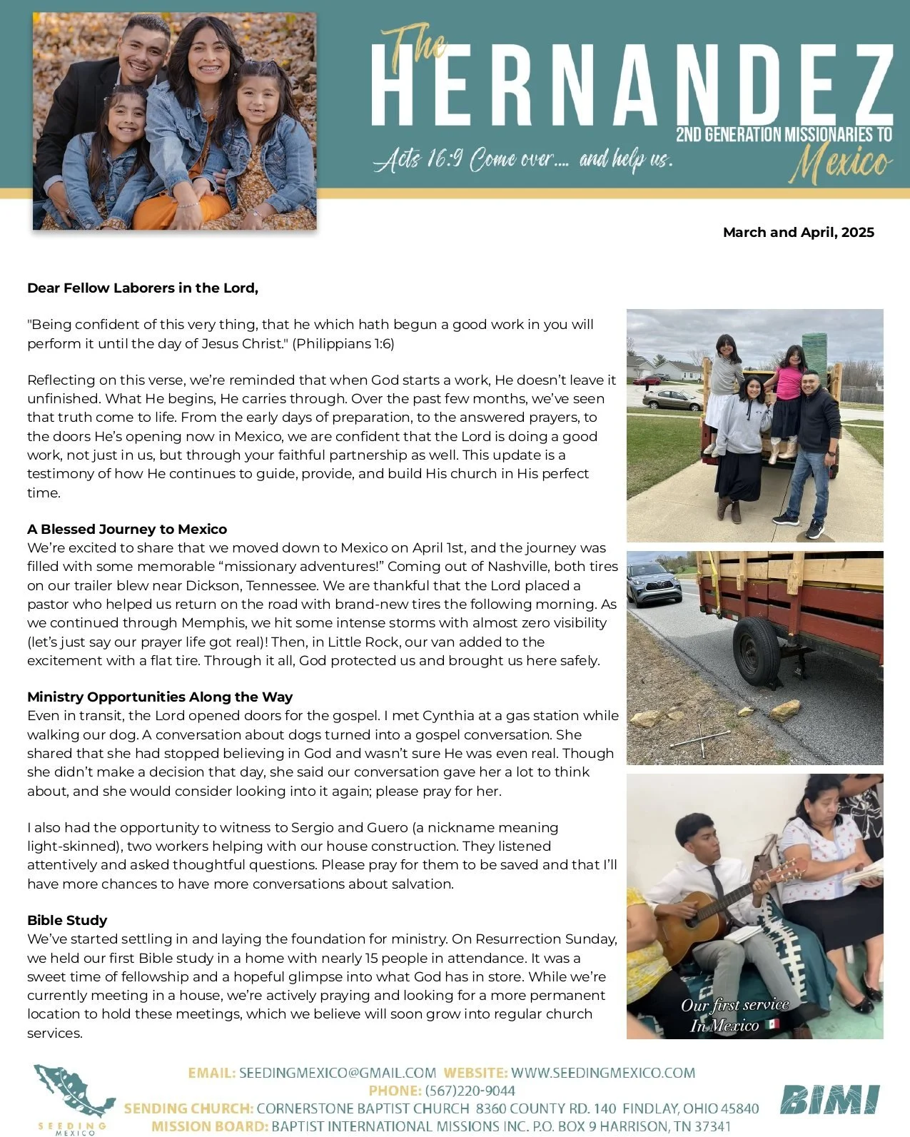 Here is our prayer letter for March &amp; April 2025!!