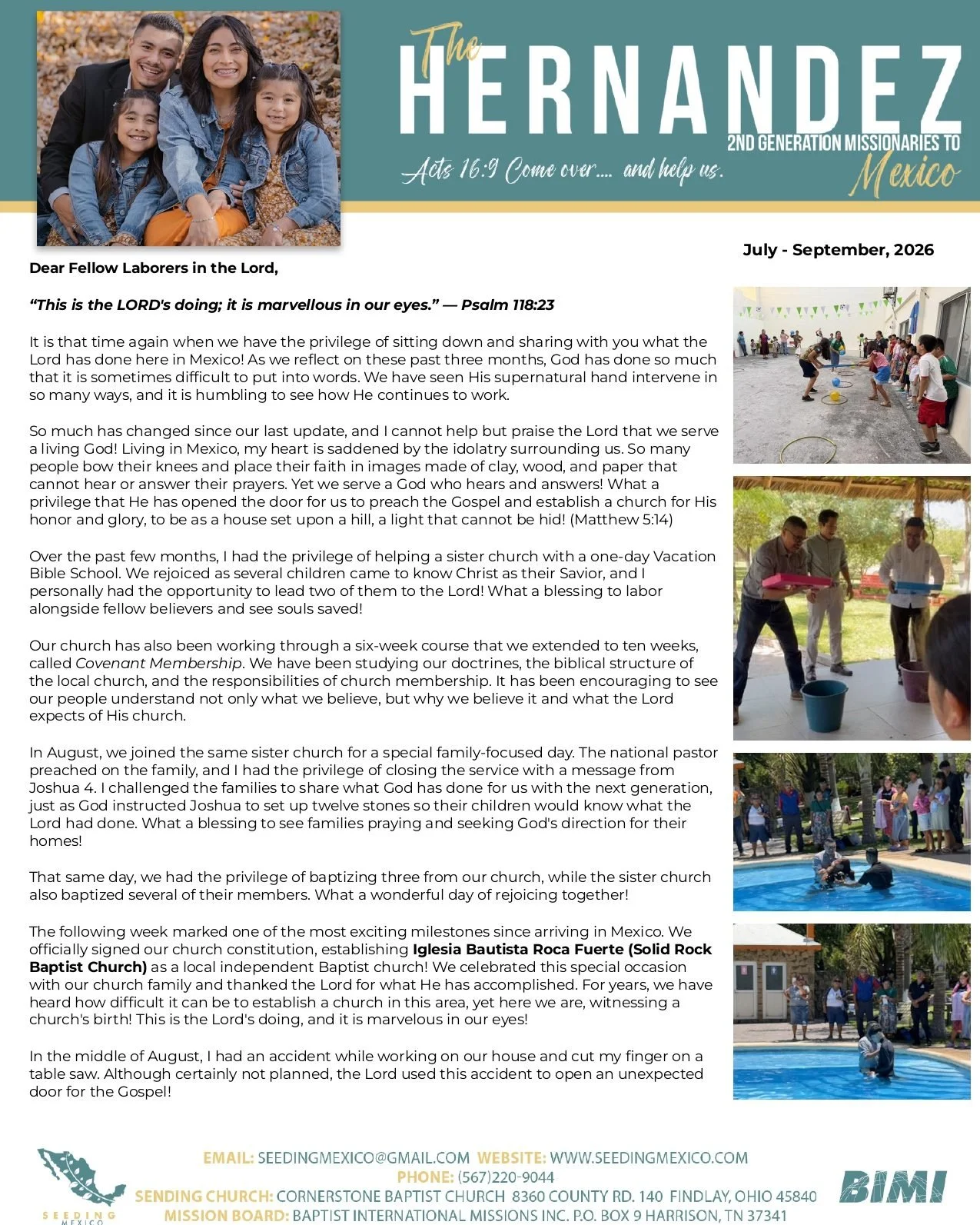 🙌🙌Here is our newest prayer letter for July - September, 2026