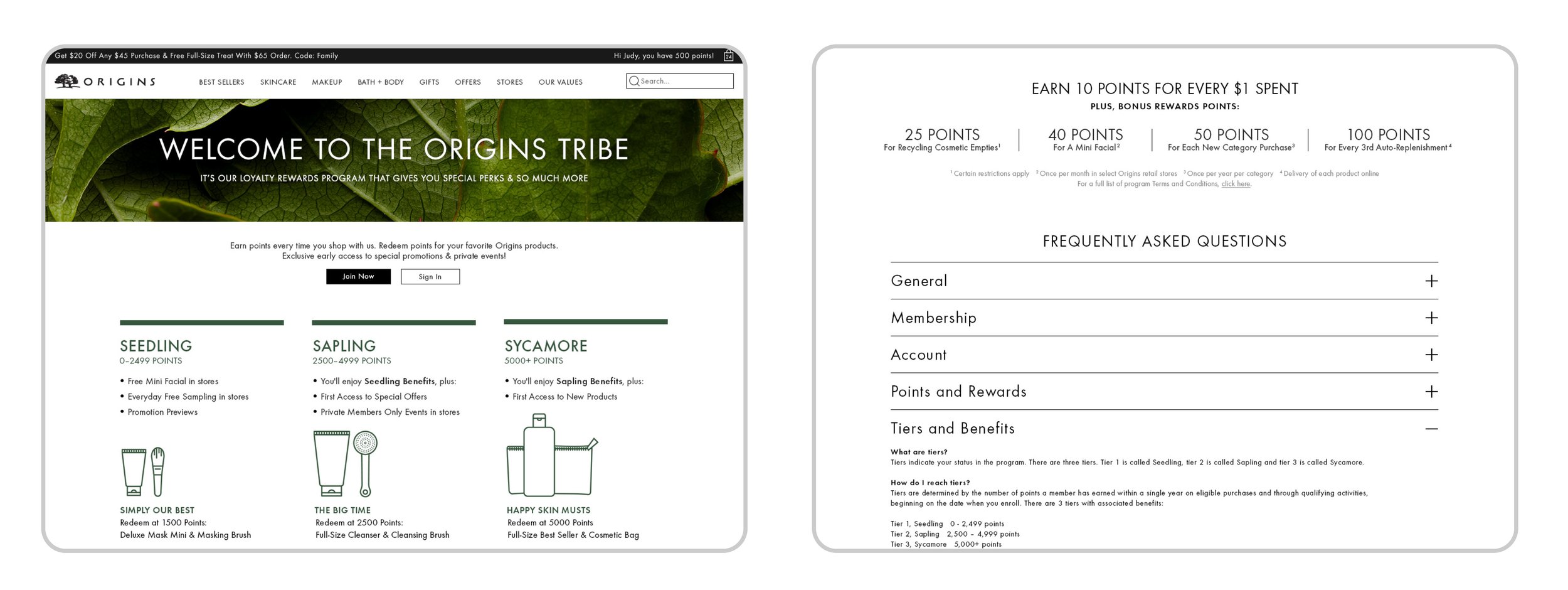 Origin Loyalty page update before