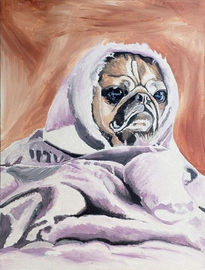 Before and After photos of “Pug in a Blanket”