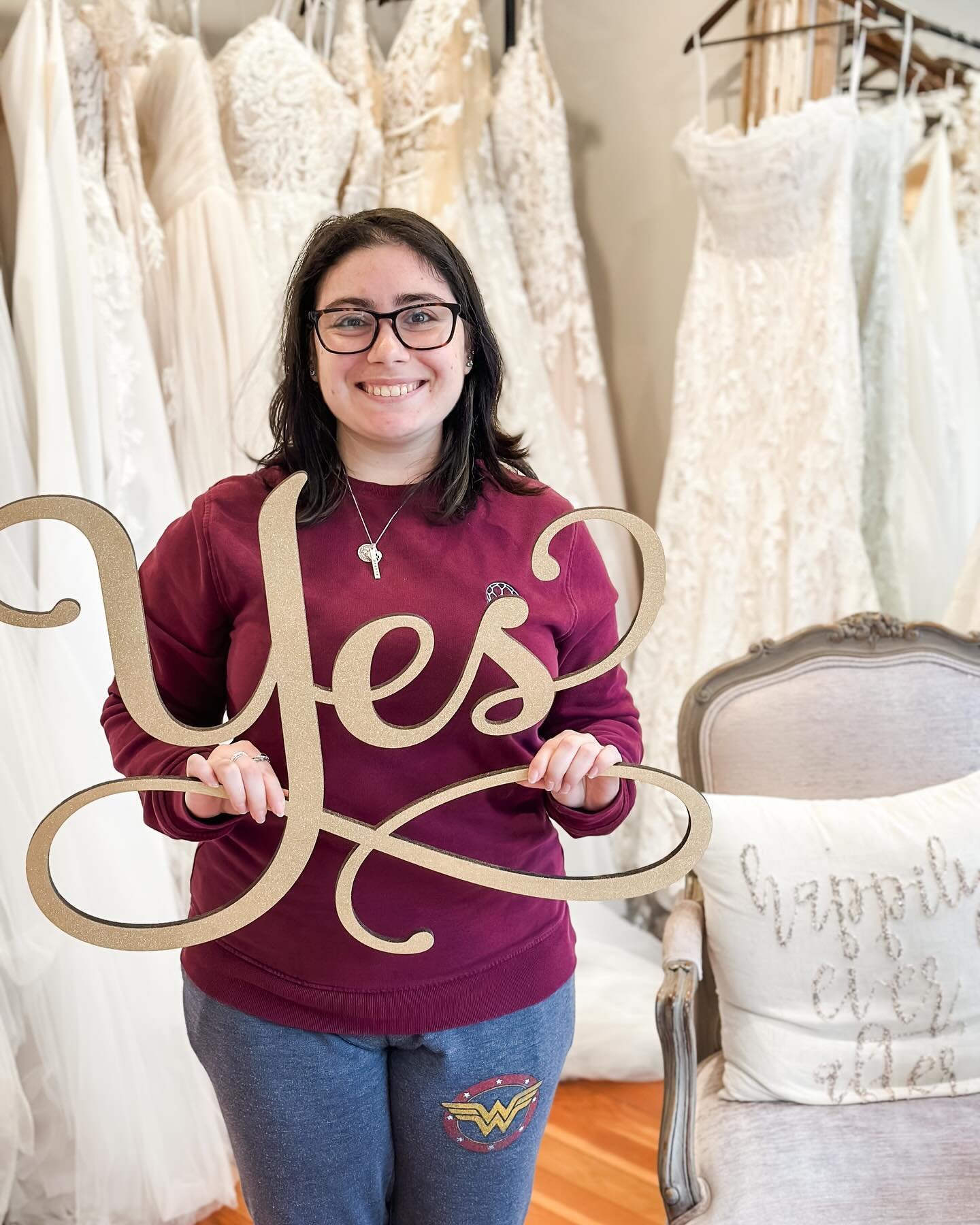 Miranda said yes to the dress! She came in wanting one thing but fell in love with something totally different and couldn&rsquo;t be more excited! 
&bull;
&bull;
&bull;
&bull;
#modernvintagebridal #capecod #capecodbride #lillianbride #lillianwest #ca