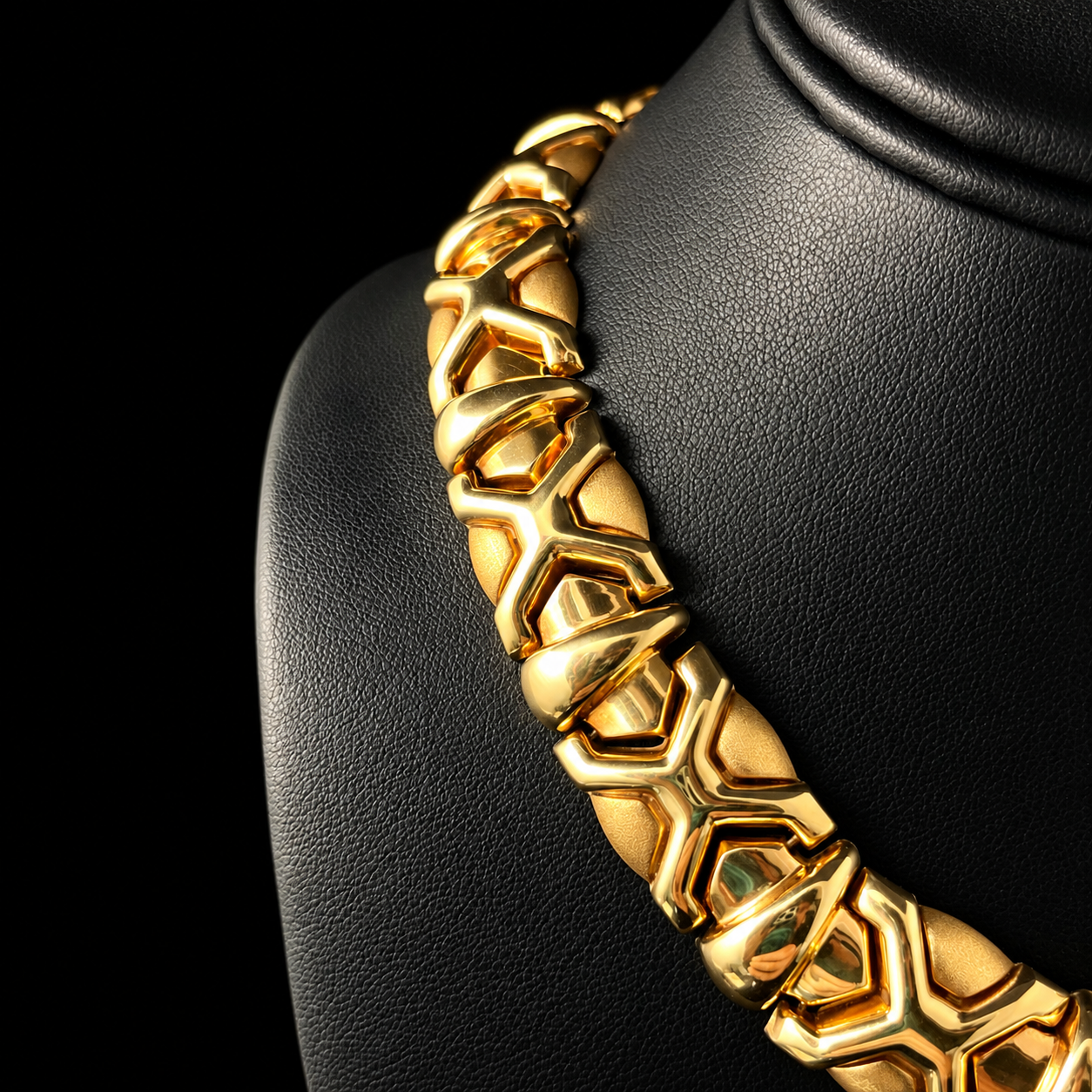 Italian 14K Yellow Gold Polished and Brushed "X" Necklace Side.png