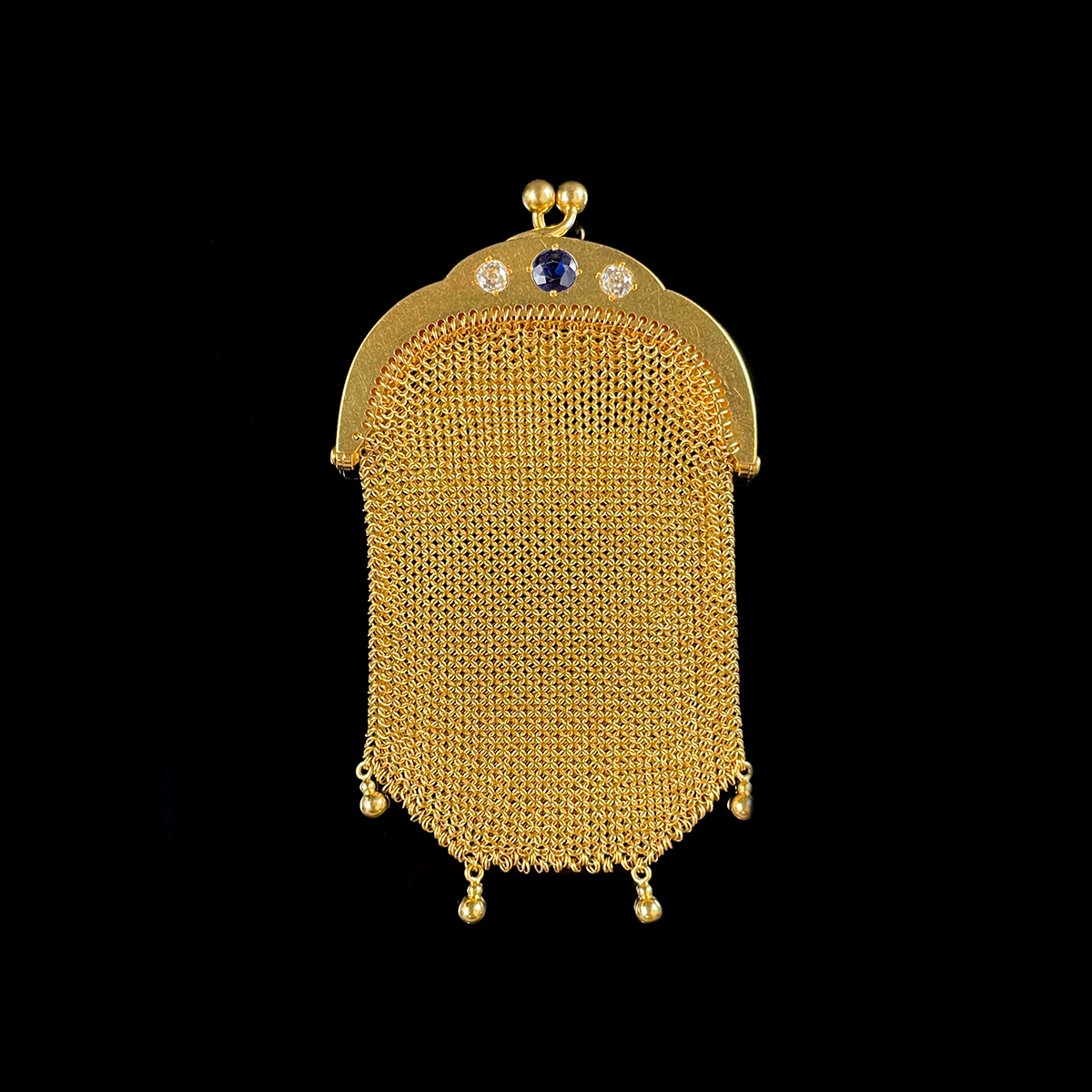 French 18K Yellow Gold Sapphire and Diamond Purse Coin.png
