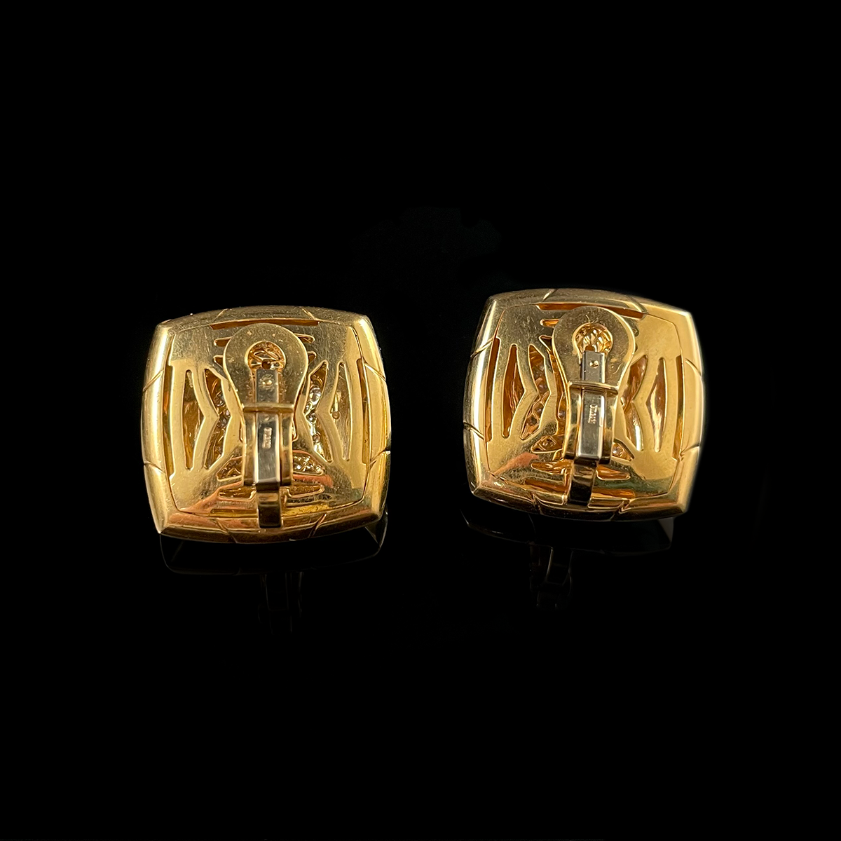 18k Yellow Gold Bvlgari Pyramid Earrings with Diamonds Back.png