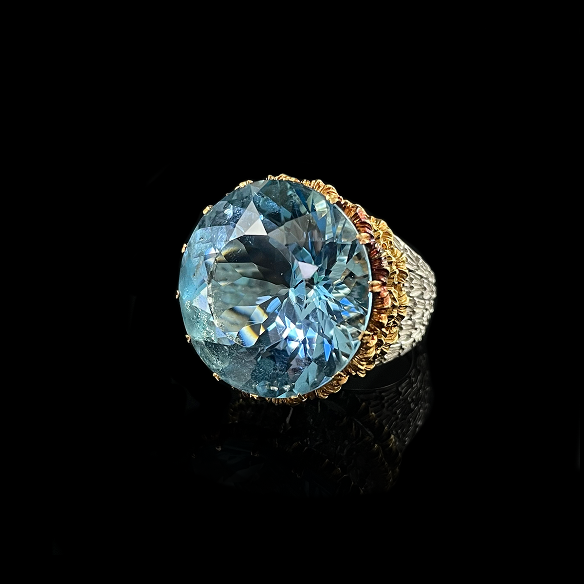 18K White and Yellow Gold Aquamarine Ring signed Buccellati