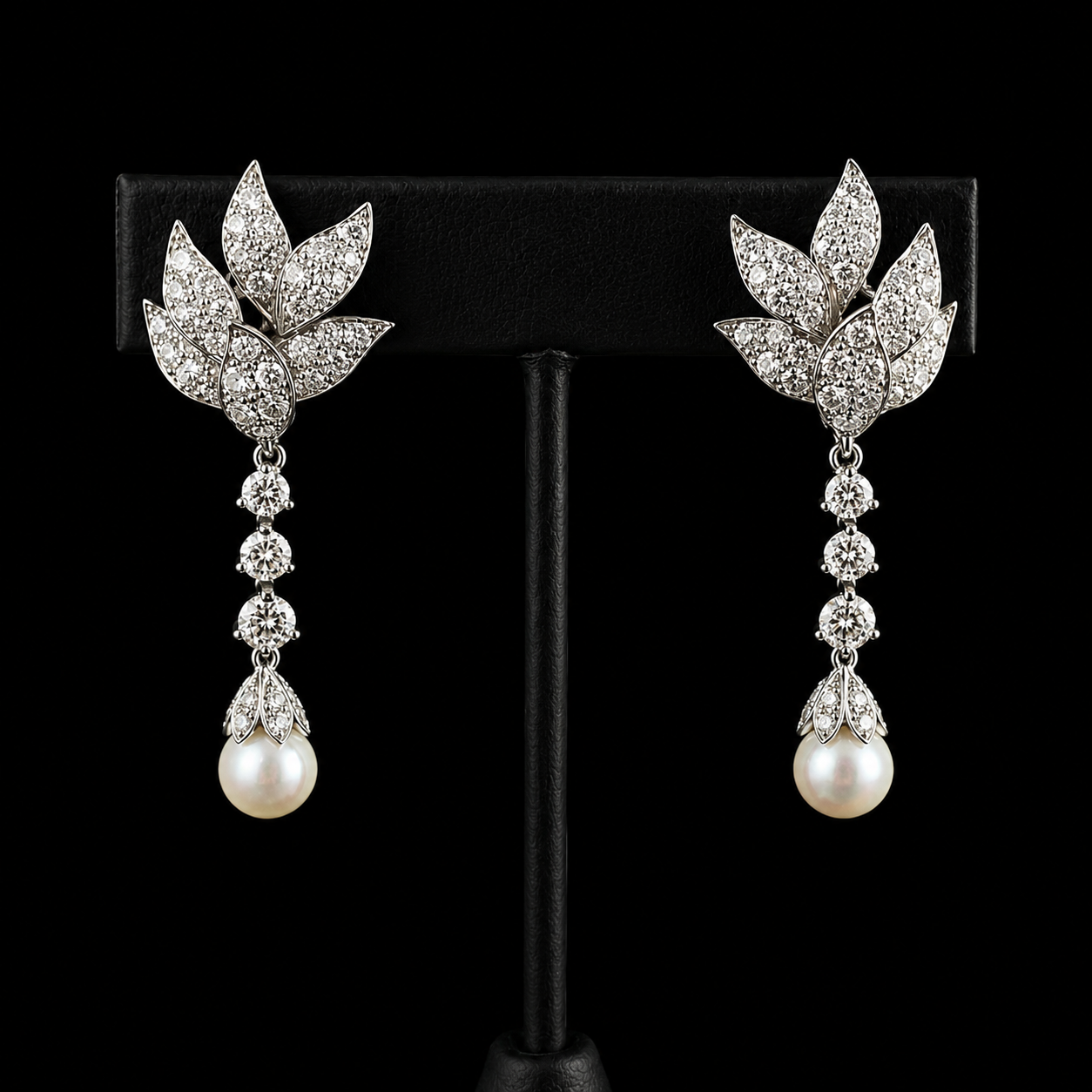 Platinum : 14K White Gold Diamond and Pearl Earrings.png