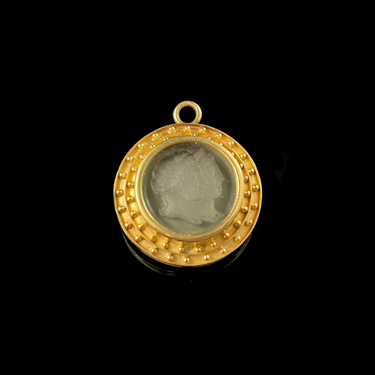 18K Yellow Gold Carved Venetian Glass Pendant signed Elizabeth Locke-2.png
