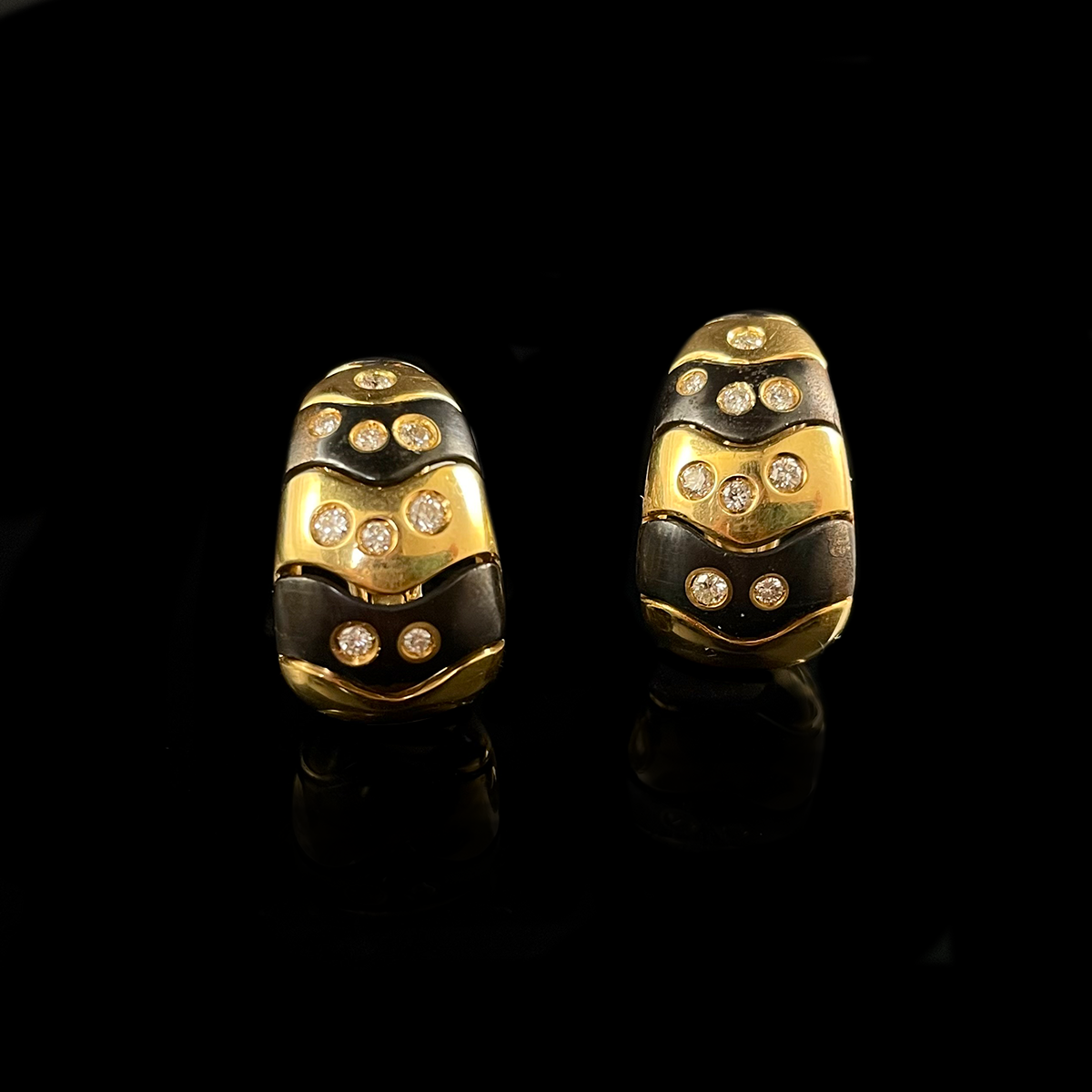 18K Yellow and Blackened Gold Diamond Earrings signed Bvlgari.png
