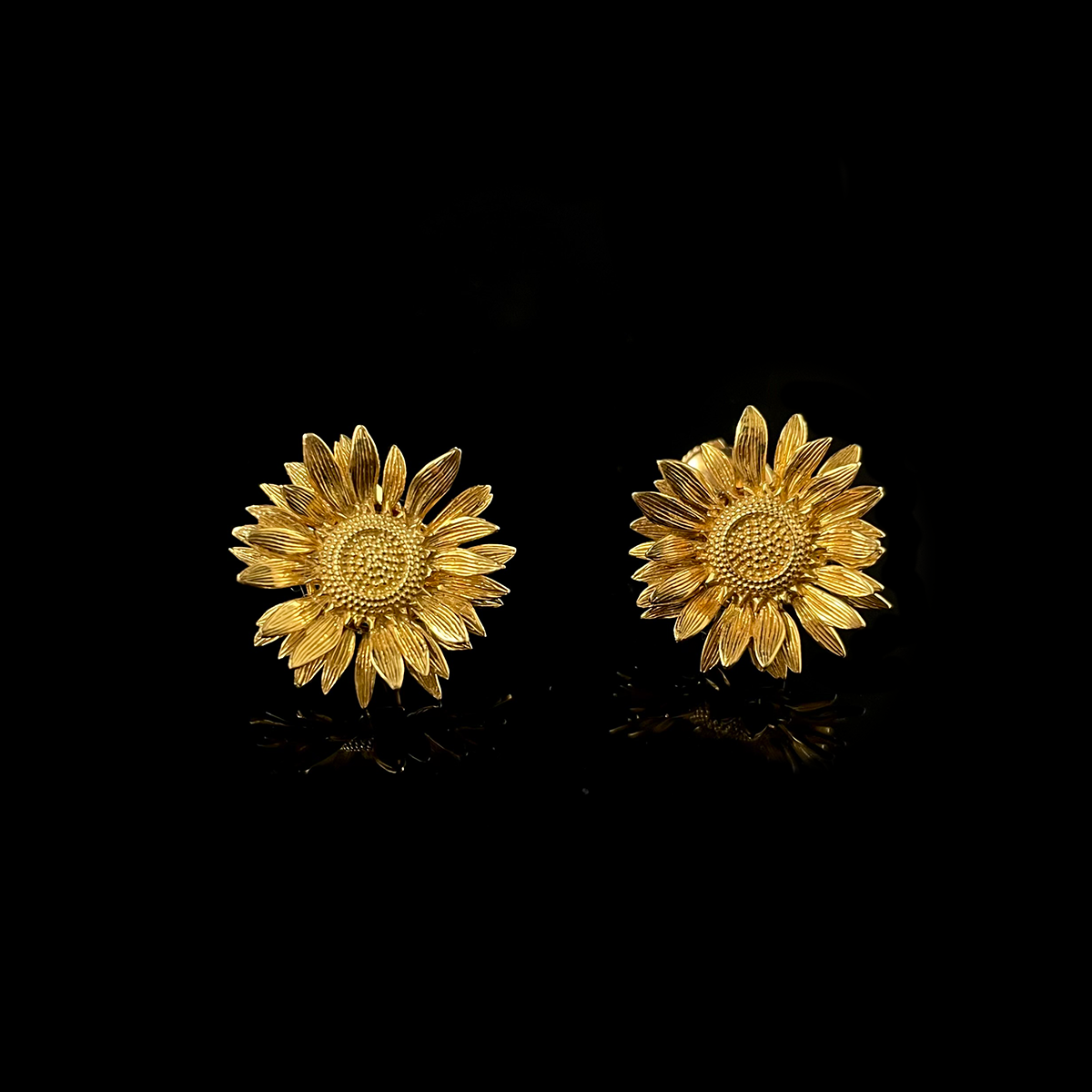 18K Yellow Gold Sunflower Earrings signed Asprey.png
