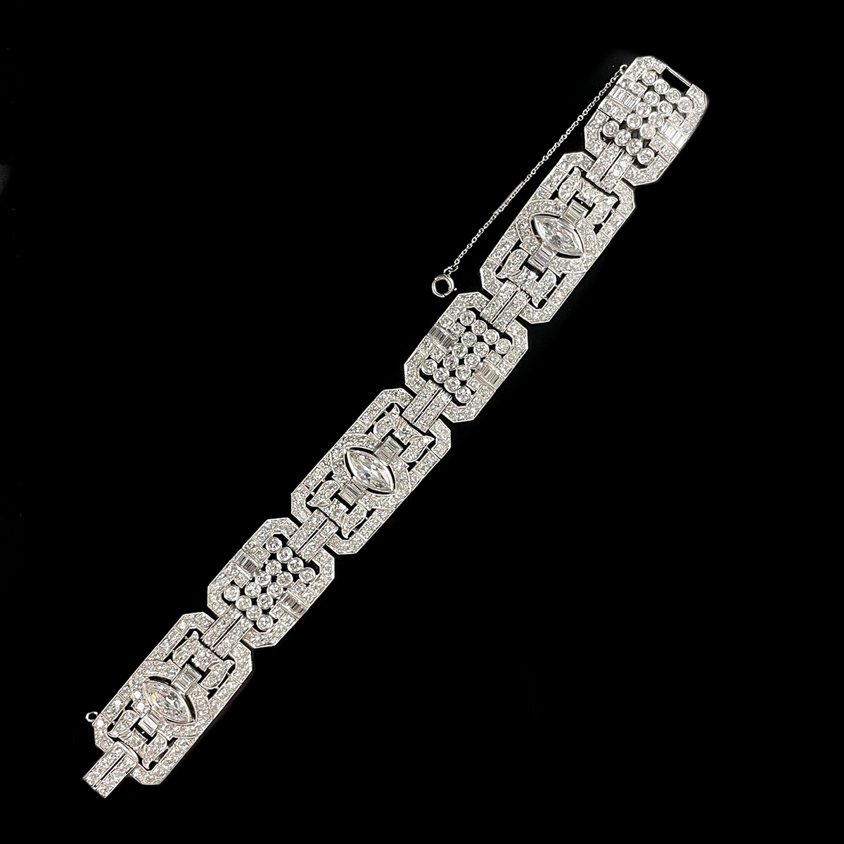 Mid-Century Platinum Mixed-Cut Diamond Bracelet Layed Out.png