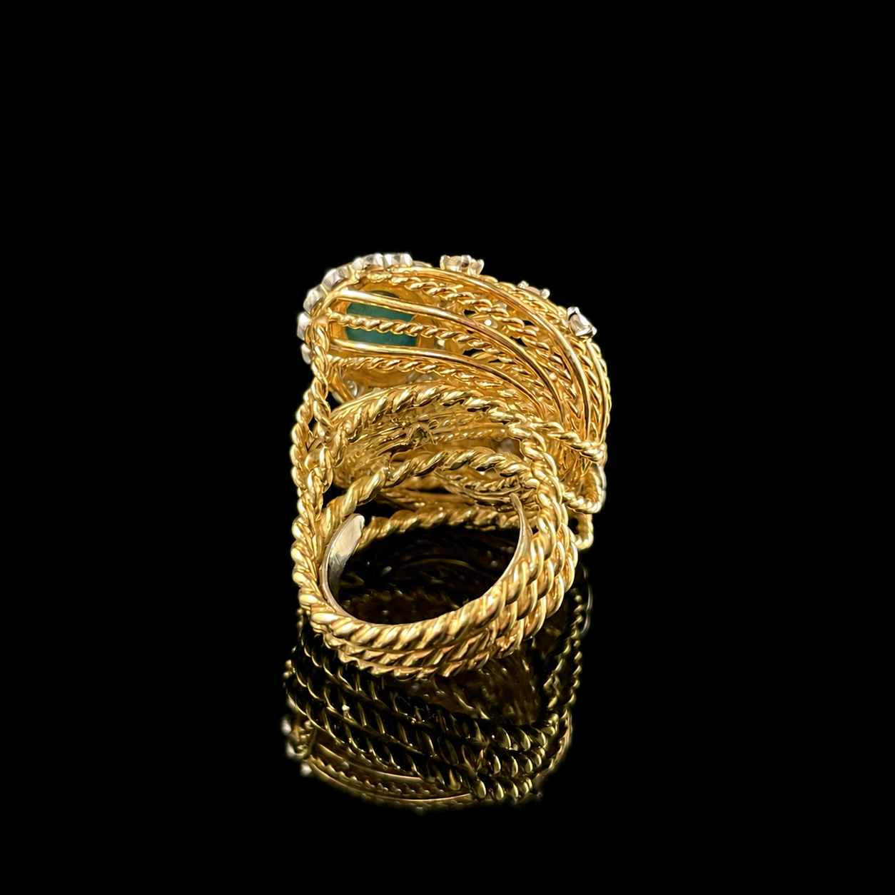 18K Yellow Gold Turquoise and Diamond Rope Ring Back.png