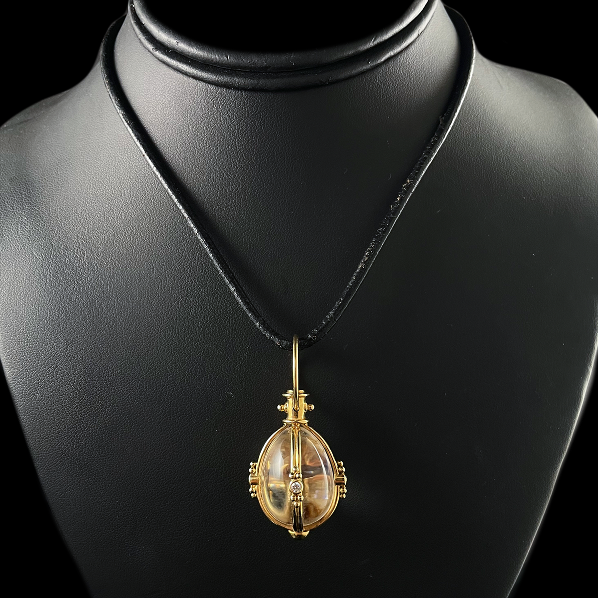 18K Yellow Gold Quartz and DIamond Pendant signed Temple St. Clair.png
