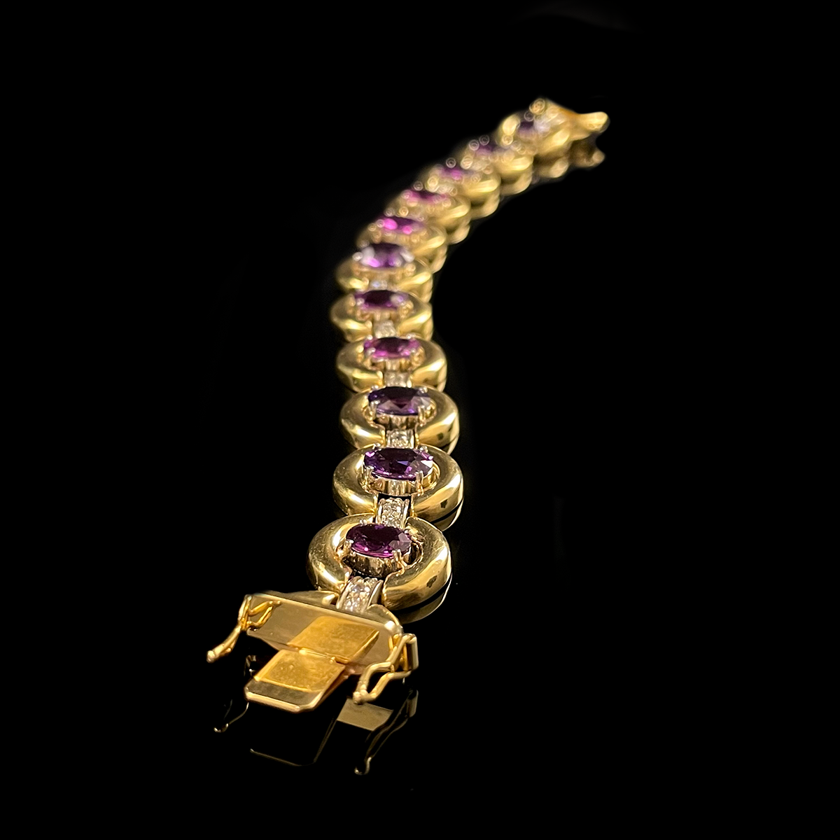 18K Yellow Gold No-Heat Purple Sapphire and Diamond Bracelet.png