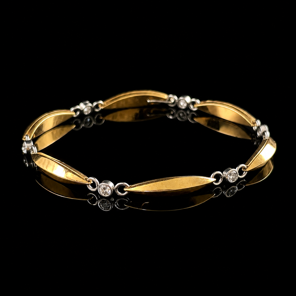 18K Yellow Gold : Platinum Diamond Bracelet signed Silverhorn.png