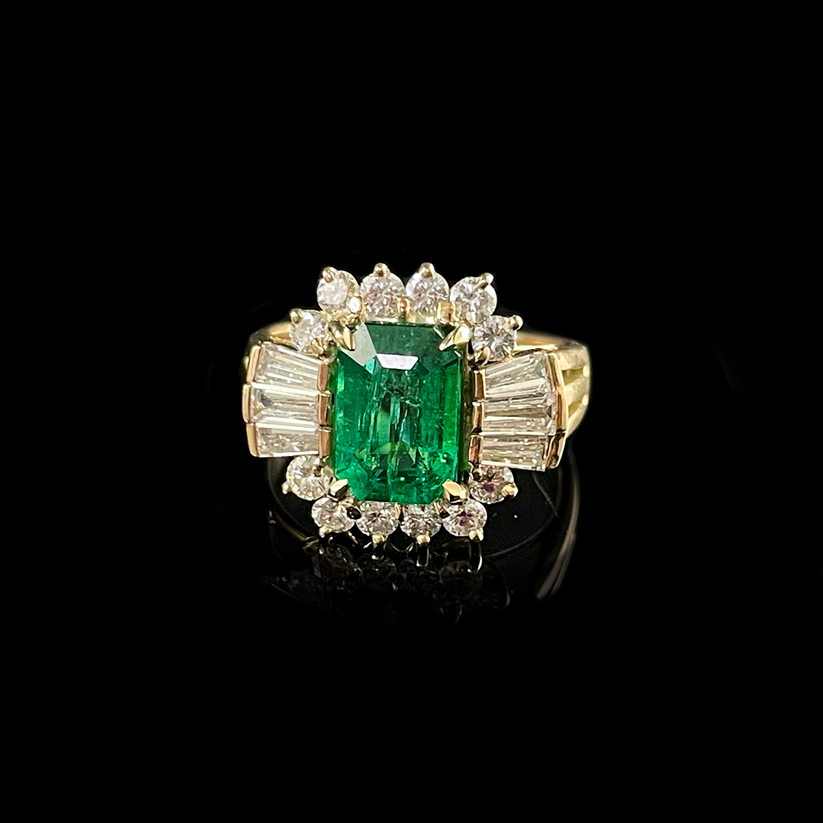 14K Yellow Gold Emerald and Diamond Ring