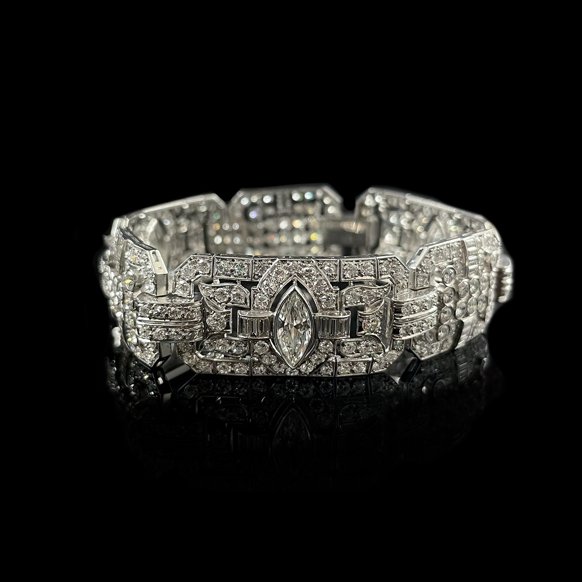 Mid-Century Platinum Mixed-Cut Diamond Bracelet Front.png