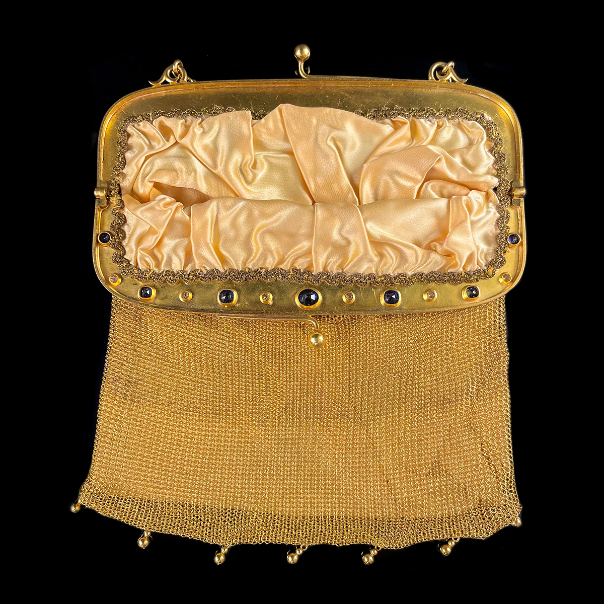 French 18K Yellow Gold Sapphire and Diamond Purse Open.png