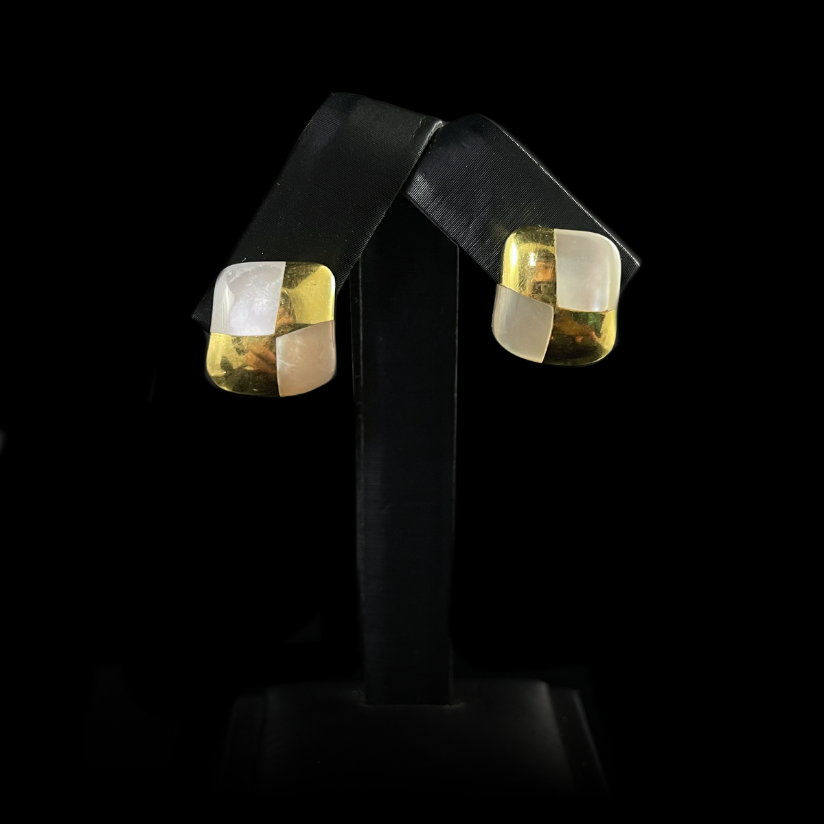 14K Yellow Gold Mother-Of-Pearl Checkerboard Earrings signed Angela Cummings.png