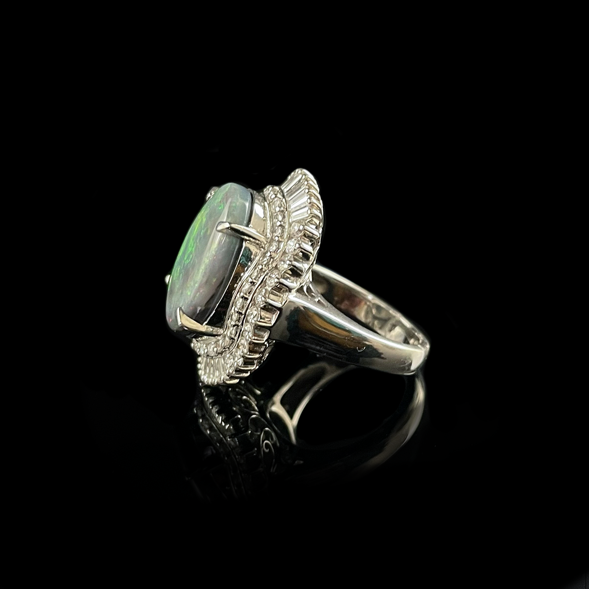 Platinum Black Opal and Diamond Ballerina Ring Side.png