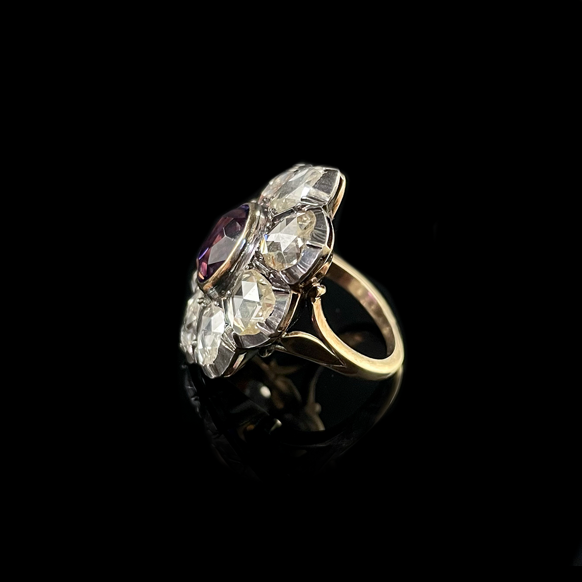 14K Yellow Gold Amethyst and Rose-Cut Diamond RIng Side.png