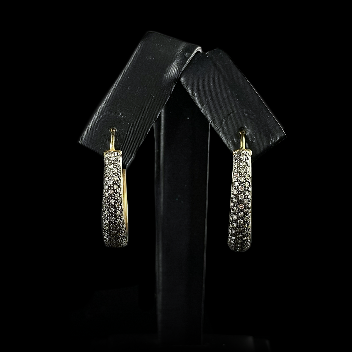 18K Yellow and Blackened Gold Brown Diamond Earrings.png