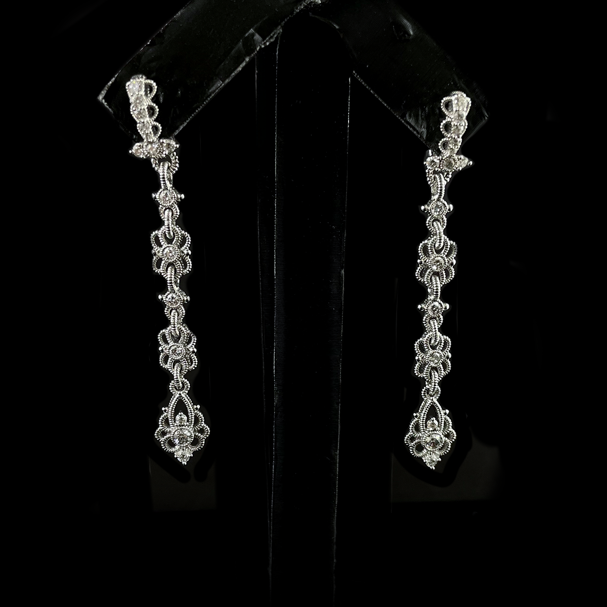 18K White Gold Diamond Hanging Earrings signed Judith Ripka.png