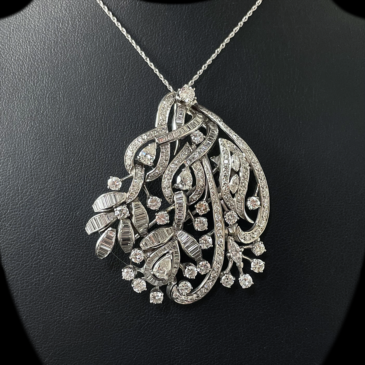 Midcentury Platinum Mixed-Cut Diamond Brooch _ Pendant Closeup.png