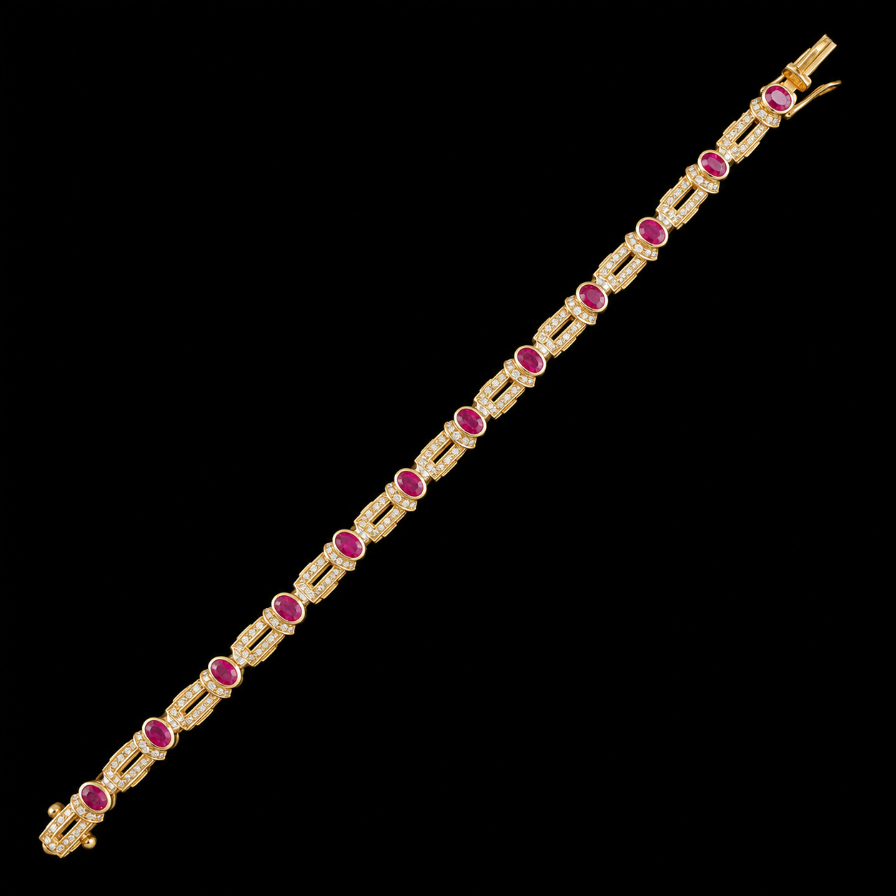 18K Yellow Gold Ruby and Diamond Bracelet Layed Out.png