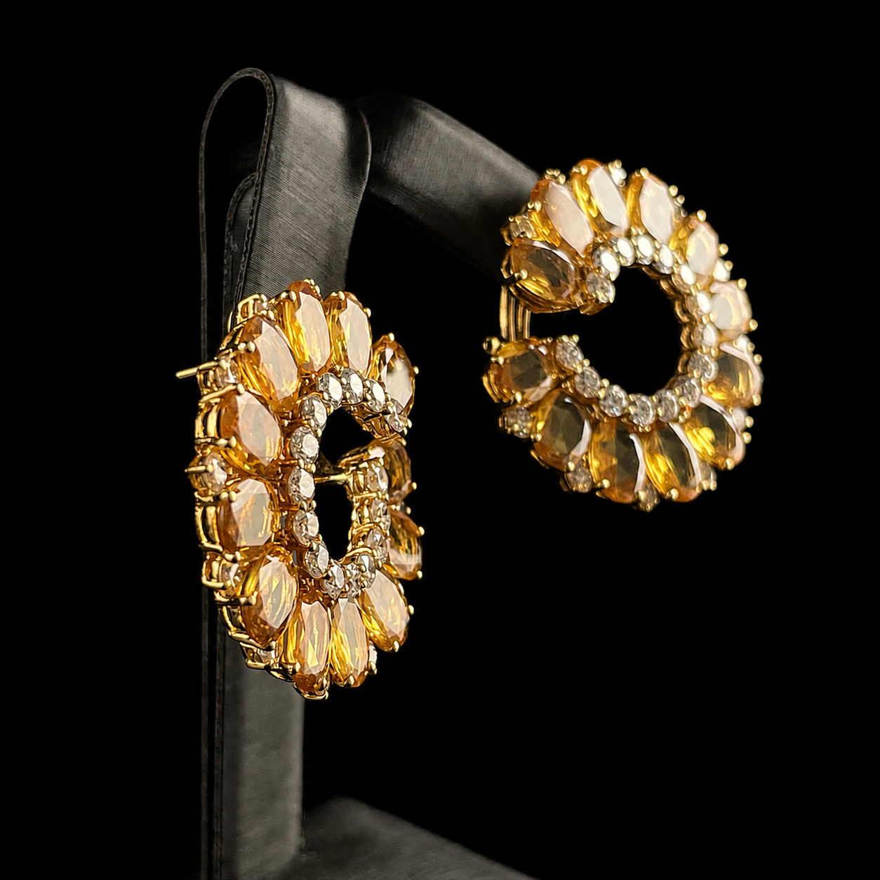 18K Yellow Gold Yellow Sapphire and Diamond Circular Earrings Side.png