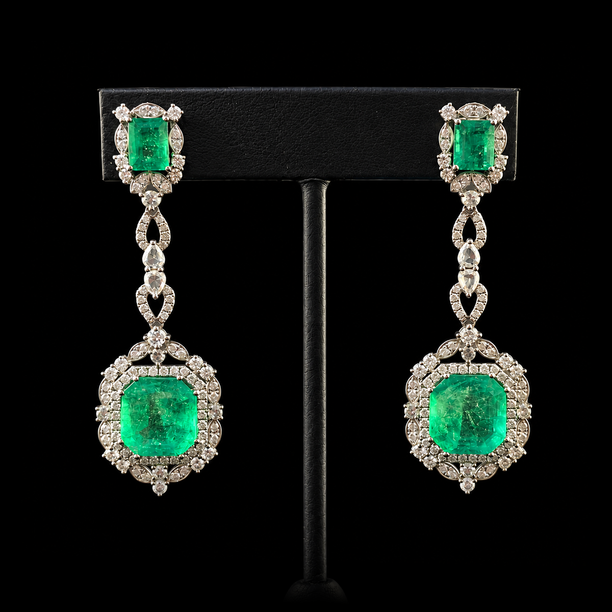 18K White Gold Emerald and Diamond Earrings.png