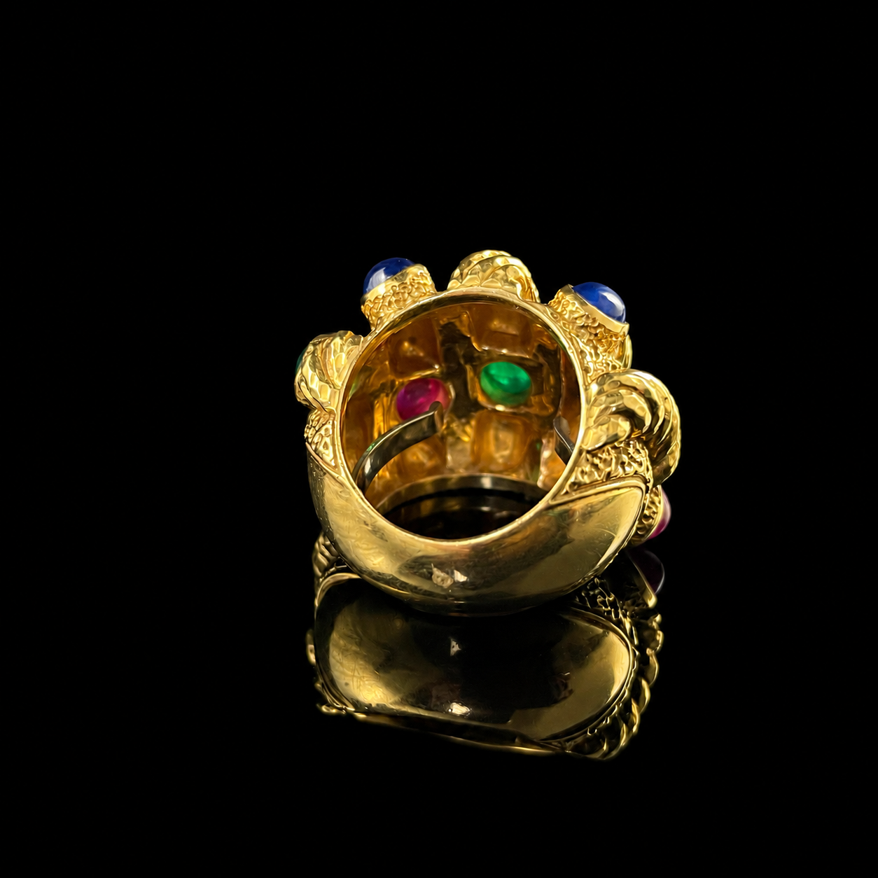 David Webb 18K Yellow Gold Emerald, Ruby, and Sapphire Ring Back.png