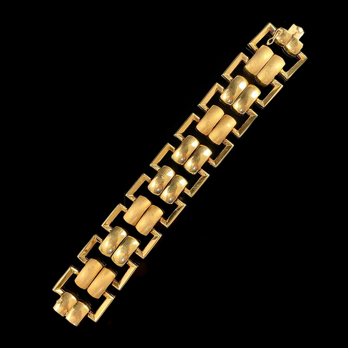 Italian 18K Yellow Gold Tank Bracelet Layed Out.png