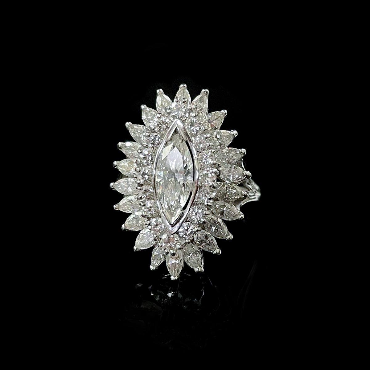 Platinum Diamond Marquise Cluster Ring