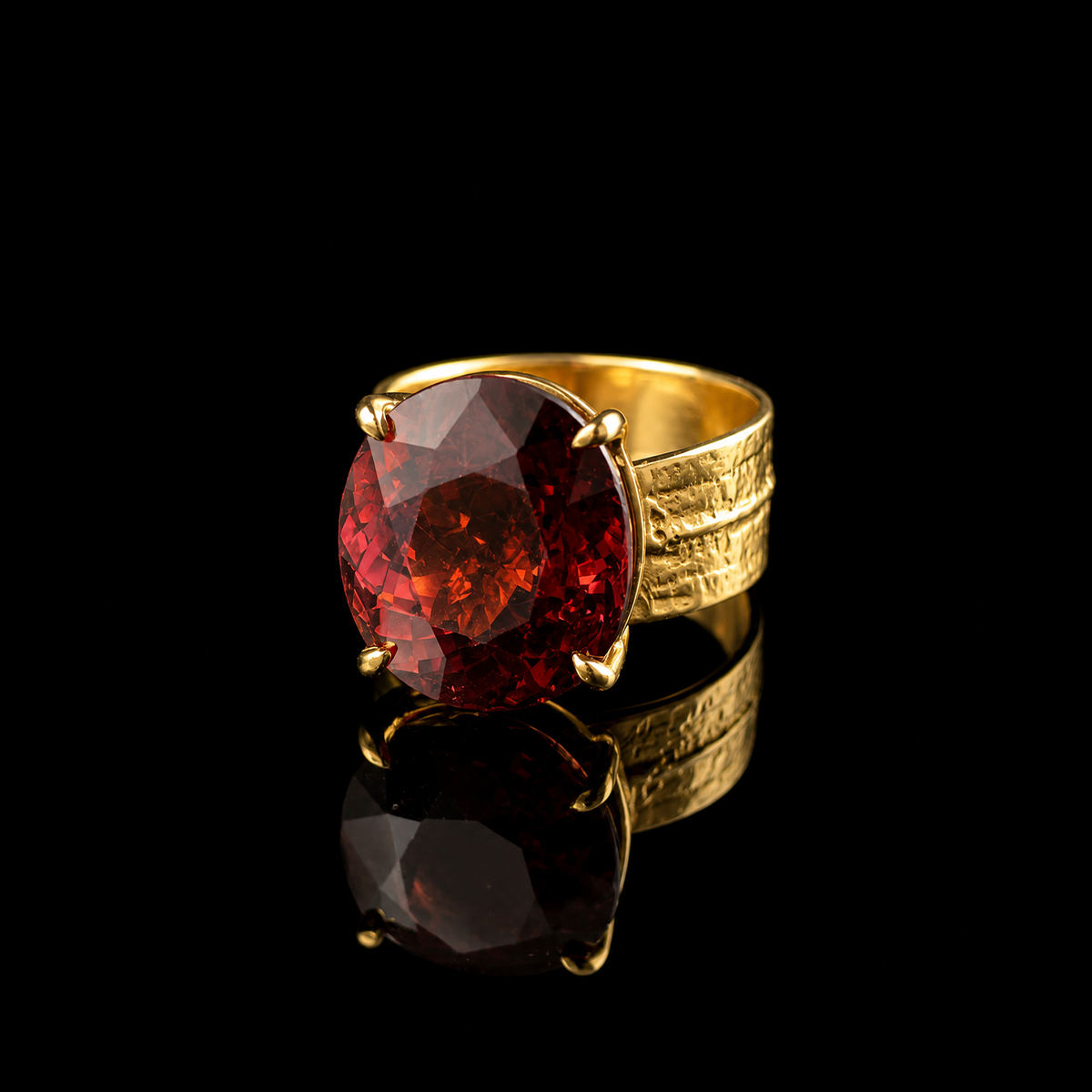 18K Yellow Gold Leaf-Print Tourmaline Ring signed David Lee Holland.png