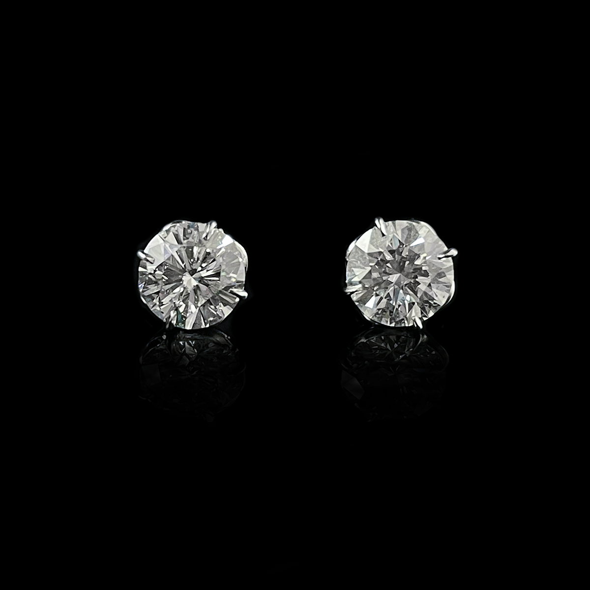 Platinum 2ct-Each Round Brilliant-Cut Diamond Studs