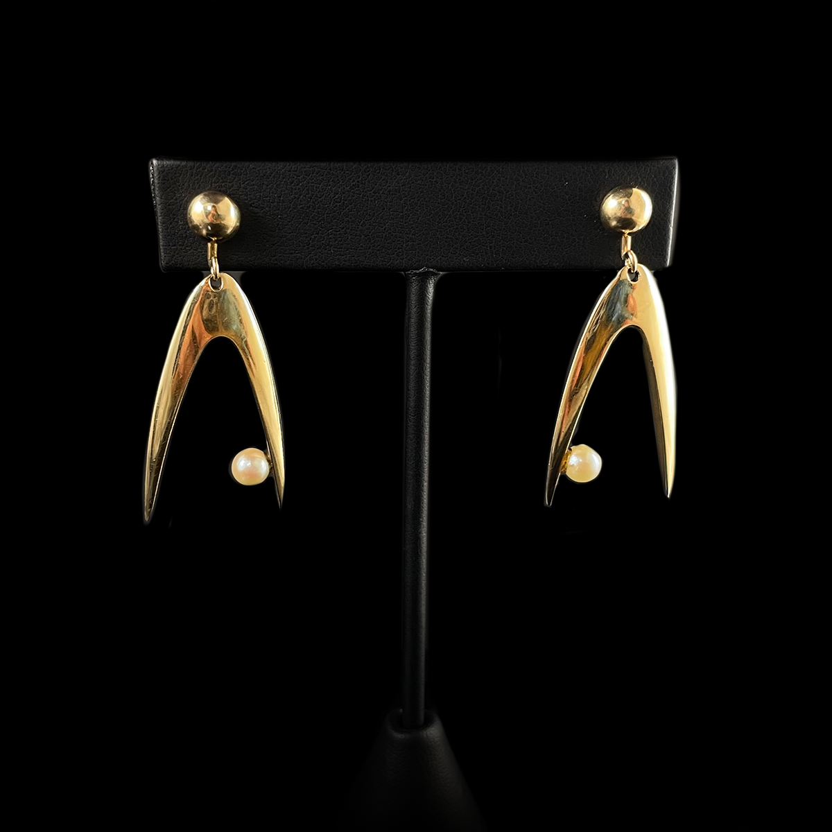 14K Yellow Gold Pearl Boomerang Earrings.png