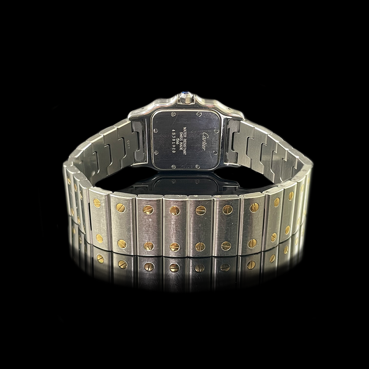 18K Yellow Gold and Stainless Steel Cartier Santos Watch Back.png