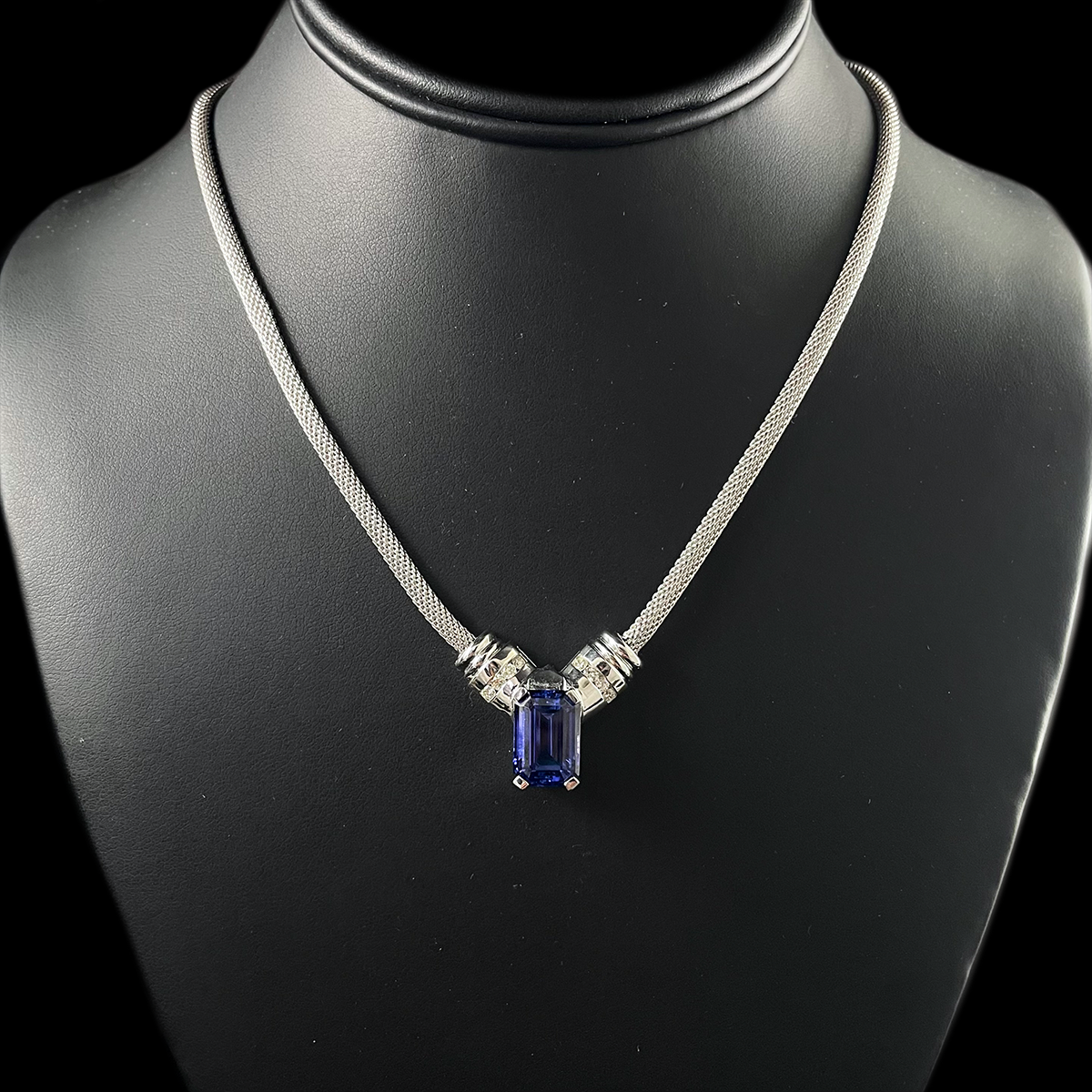 14K White Gold Tanzanite and Diamond Necklace.png