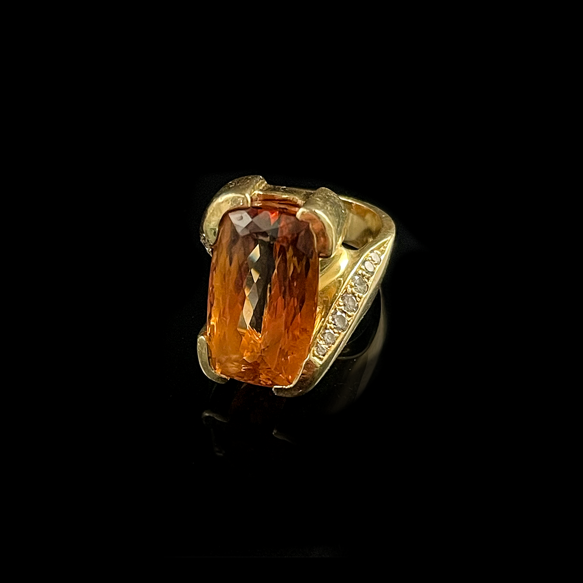 14K Yellow Gold Topaz and Diamond Ring