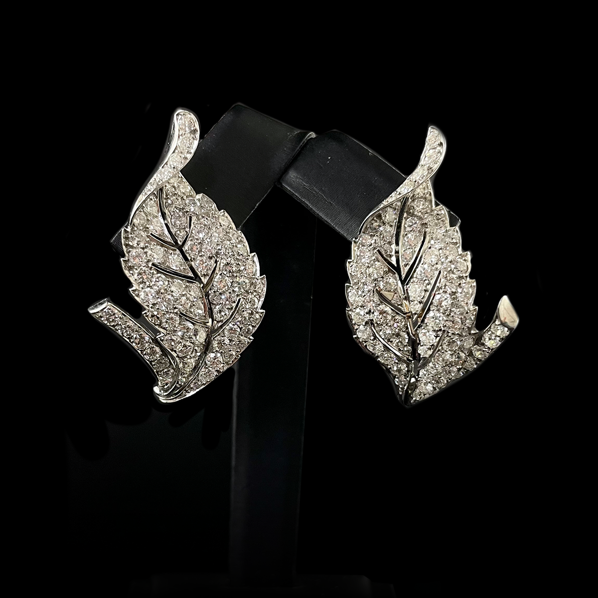 Platinum Diamond Leaf Clip Earrings.png