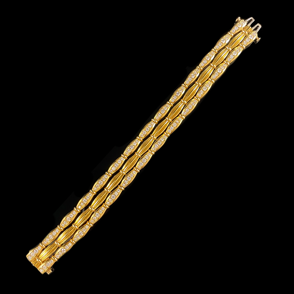 18K Yellow Gold Diamond 3-Strand Bracelet Layed Out.png