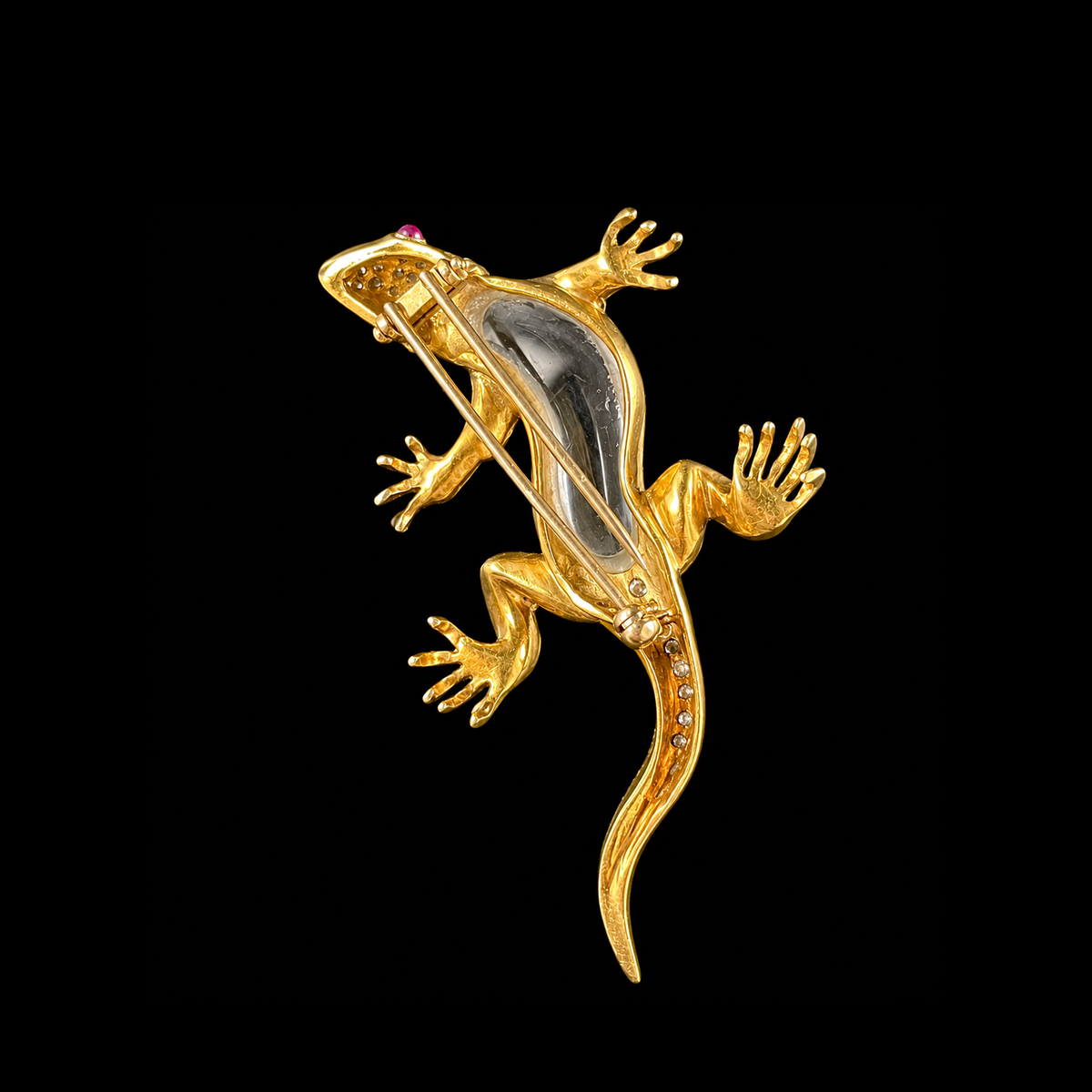 18K Yellow Diamond, Ruby, and Quartz Lizard Brooch Back.png