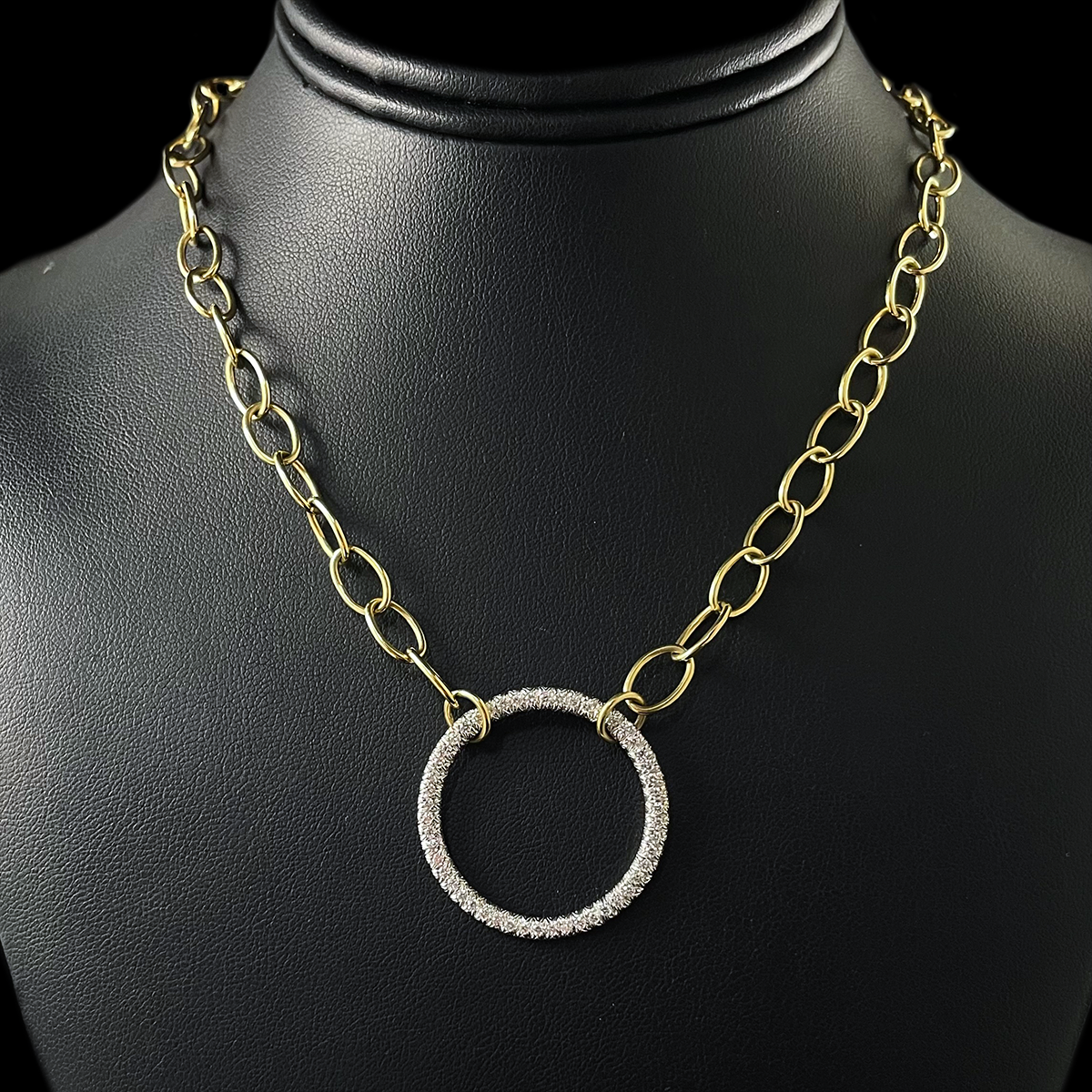 18K Yellow Gold and Platinum Diamond Circle Necklace signed Aaron Henry.png