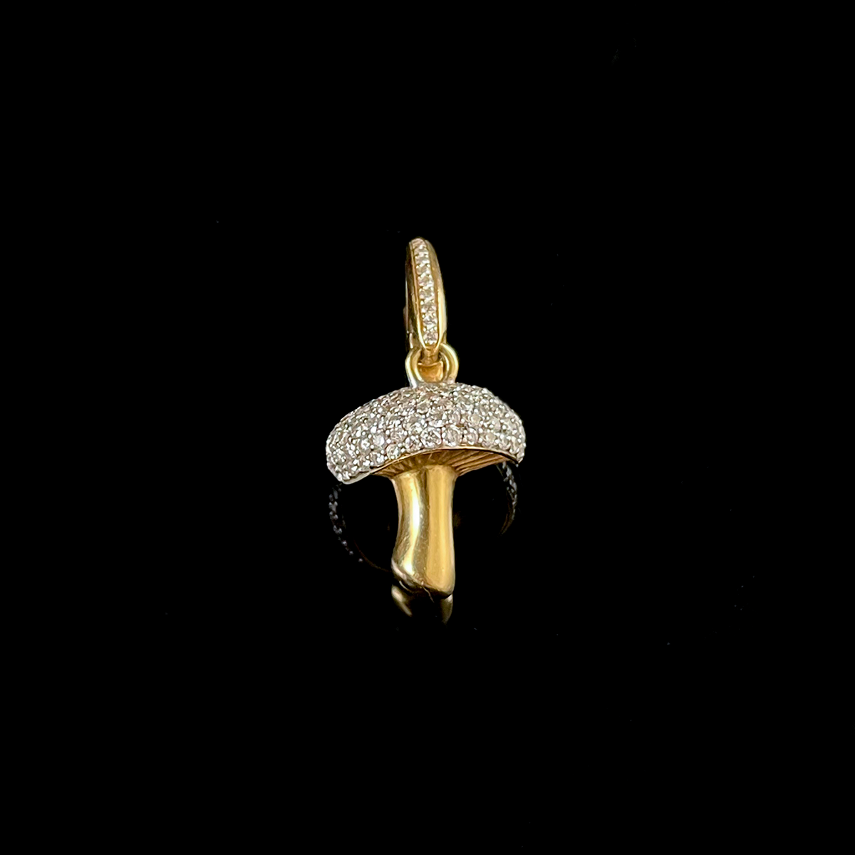 18K Yellow Gold Diamond Mushroom Pendant signed Asprey