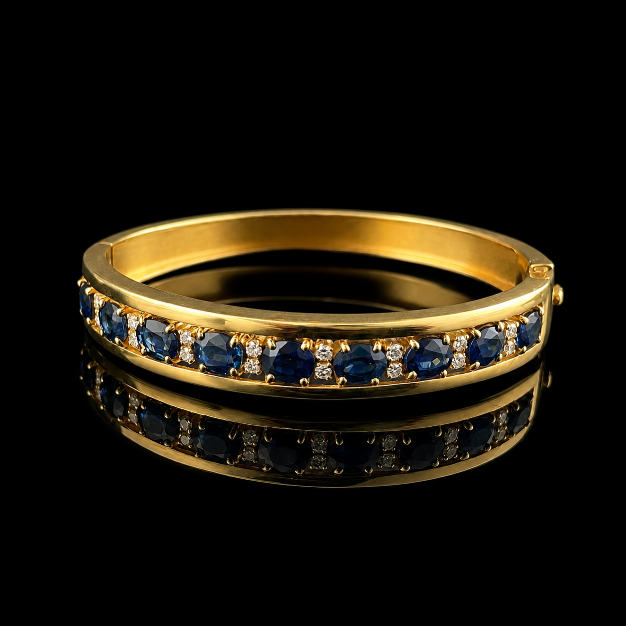 18K Yellow Gold Sapphire and Diamond Bangle.png